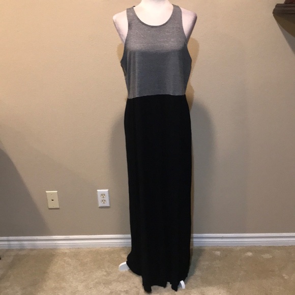 Loft Gray Racerback & Black Gauzy Pleated Skirt Racerback Maxi Dress-XL - Picture 1 of 12